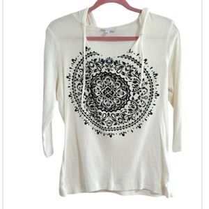Currants Boho Cream and Black Patterned Hoodie Size XL